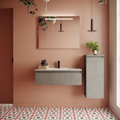 Ensemble vasque intégrée 1 tiroir + colonne à droite - HUDSON HOMIFAB