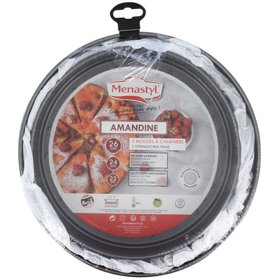 Lot de 3 moules à charnières en acier carbone 22, 25 et 26cm MENASTYL