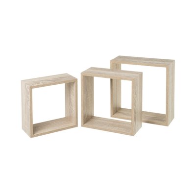 Set de 3 Étagères Murales Carrées en Bois - 30x30x12cm WADIGA