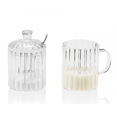 Sucrier + Pot à Lait en Verre Strié Transparent WADIGA