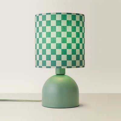 Moss Green Table Lamp with Green Checkerboard Shade SO'HOME