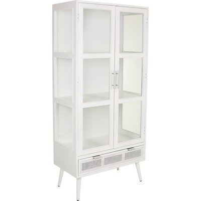 Vitrine blanche bois et bambou style scandinave élégance épurée RECOLLECTION