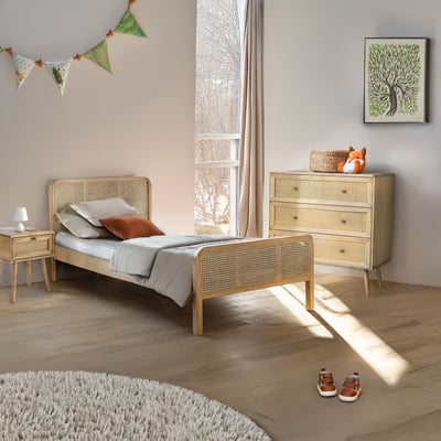 Chambre complète lit cannage enfant avec commode et chevet - ANNA TERRE DE NUIT