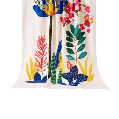 Drap de plage velours de coton JARDIN M CARRE BLANC