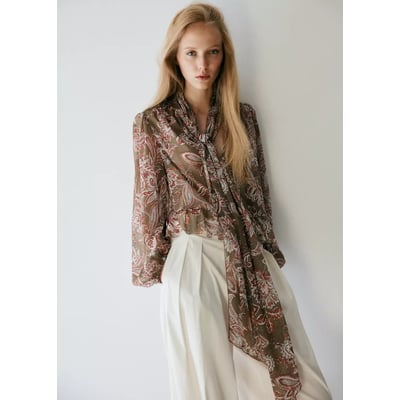 Blouse imprimé floral à nœud MANGO