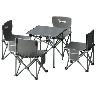 Ensemble table et 4 chaises camping pliables avec sacs de transport gris OUTSUNNY