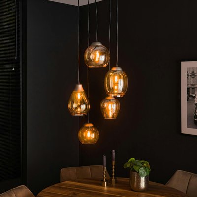 Suspension en verre ambré verticale avec ens. 5 abat-jour NOVA PIER IMPORT