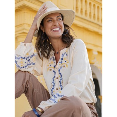 Blouse boutonnée brodée avec lin DAXON