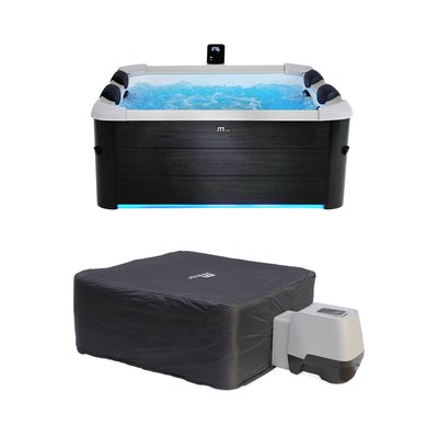 Spa rigide 6 places carré gris hydromassages 4 coussins bâche et housse thermique SPA OSLO AVEC HOUSSE MSPA