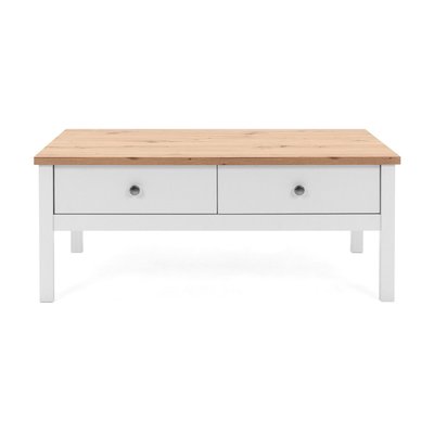 Table Basse 2 tiroirs L100 cm - Décor Blanc - BERGEN CALICOSY