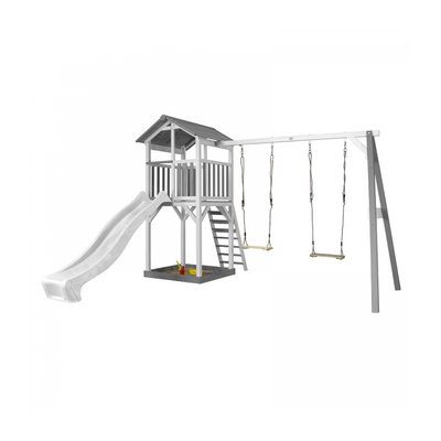 AXI Structure de jeu Beach Tower Blanc Gris avec 2 balancoires et toboggan Blanc AXI HOUSE