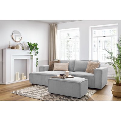 Canapé d'angle fixe 3 places en velours côtelé avec pouf, NIHAD BOBOCHIC