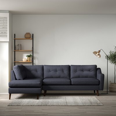 Rosa Curve Buttoned Soft Brushed Chaise - Left facing with Dark Wood Legs SO'HOME