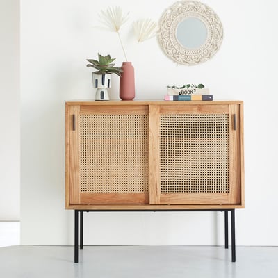 Commode en bois massif et cannage 100 cm  AUBIN BERAH GETAH