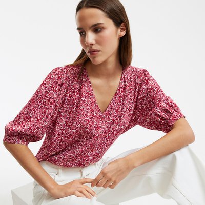 Blusa com decote em V, mangas até ao cotovelo, estampado floral LA REDOUTE COLLECTIONS