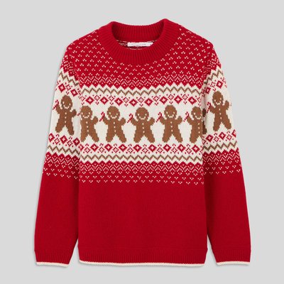 Pull jacquard col rond avec motifs bonhommes pain d'épice contenant de la laine, certifié OEKO-TEX MONOPRIX