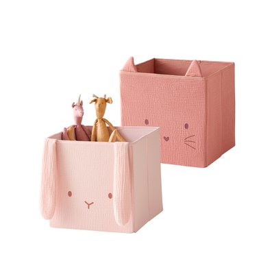 Lot de 2 bacs de rangement animaux gaze de coton VERTBAUDET