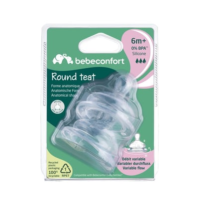 Lot de 2 tétines ronde silicone 3 vitesses 6 mois BEBECONFORT