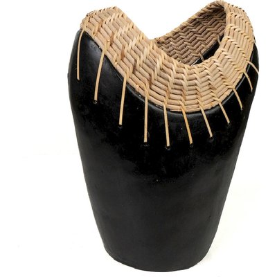 Vase décoratif en céramique noire et rotin pour intérieur élégant RECOLLECTION