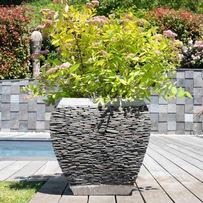 Pot bac jardinière pierre naturelle carré ardoise galbé jardin WANDA COLLECTION