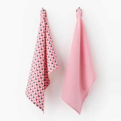 Lot de deux torchons imprimé et nid d'abeille , 50x70cm, 100% coton MONOPRIX