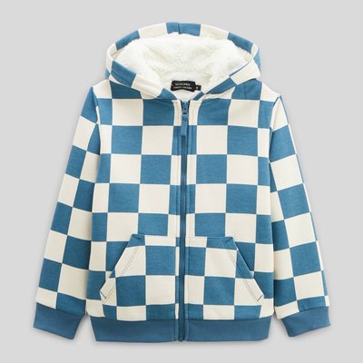Sweat à capuche à motifs carreaux avec zip, en coton BIO MONOPRIX