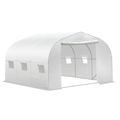 Serre tunnel jardin grande taille porte + 6 fenêtres acier galvanisé PE haute densité blanc OUTSUNNY
