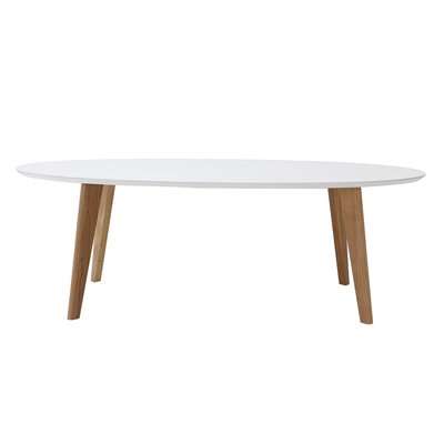 Table basse ovale scandinave blanc et bois clair chêne L120 cm EKKA MILIBOO