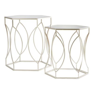 Set of 2 Nest Tables with Mirrored Top and Metal Frame in a Brushed Champagne Finish SO'HOME