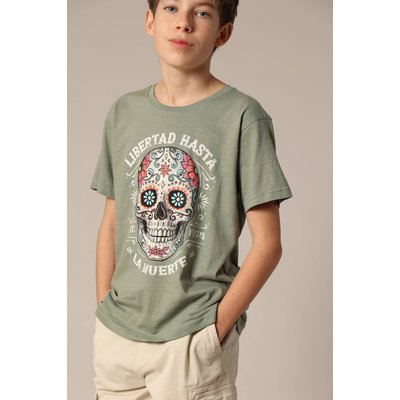 T-shirt garçon à col rond avec imprimé calavera sur le devant CRANEO DEELUXE