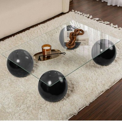 Table basse verre rectangulaire - 4 pieds boules noirs KOCHI PIER IMPORT