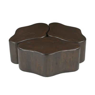 Table basse design organique bois brun 3 blocs ALMA PIER IMPORT