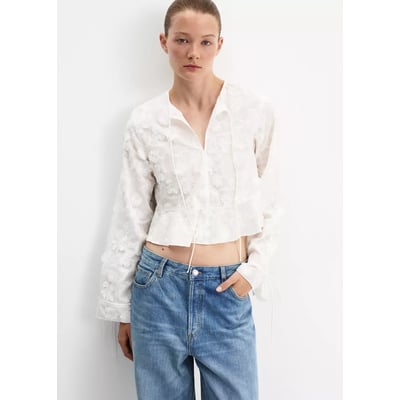 Blouse en coton fleurs brodées MANGO