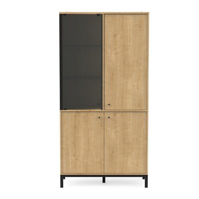 Vitrine 1 porte vitrée et 3 portes décor chêne et noir mat L93,4 cm - CRAFT CALICOSY
