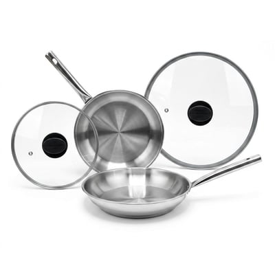Lot 2 poêles inox 20/24 cm avec 2 couvercles FACKELMANN
