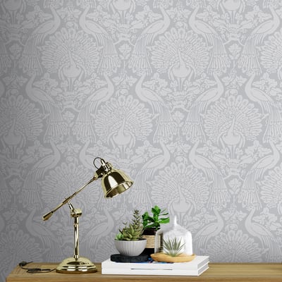 Papier peint Damassé Paons Slate LAURA ASHLEY