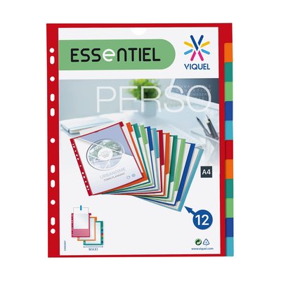 Intercalaires personnalisables A4 maxi 12 positions en plastique ESSENTIEL VIQUEL