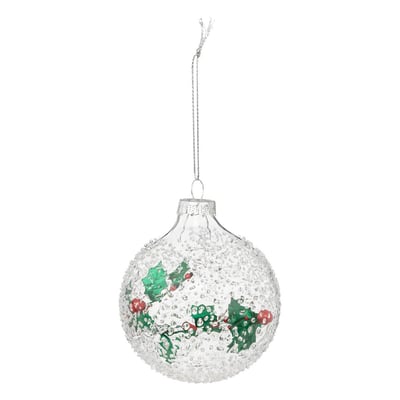 Boule de noël intérieur houx en verre 80mm FEERIC LIGHTS & CHRISTMAS