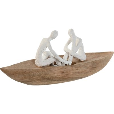 Statue décorative barque blanche en résine et bois style méditerranéen RECOLLECTION