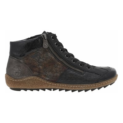 Sneakers montantes noires en diverses matières, double zips et lacets plats RIEKER