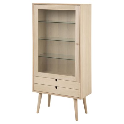 Vitrine 3 étagères Diner en panneau de particules et verre avec 2 tiroirs TOILINUX