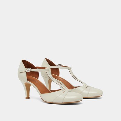 Vermeil leather t-bar heels, made in Europe JONAK