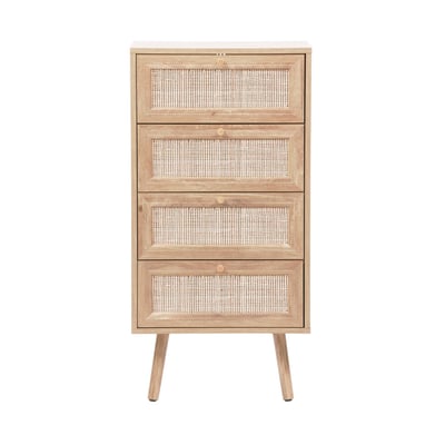 Commode chiffonnier décor bois et cannage 4 tiroirs BOHÈME SWEEEK