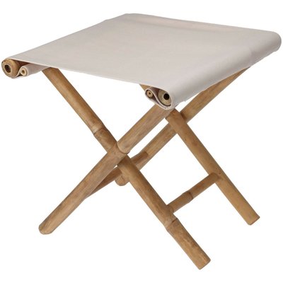 Tabouret de jardin pliant en bambou et tissu beige 40x40x39cm WADIGA