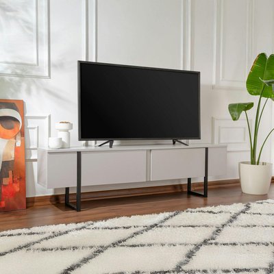Meuble TV avec rangement - effet gris laqué, pieds noirs JENA PIER IMPORT