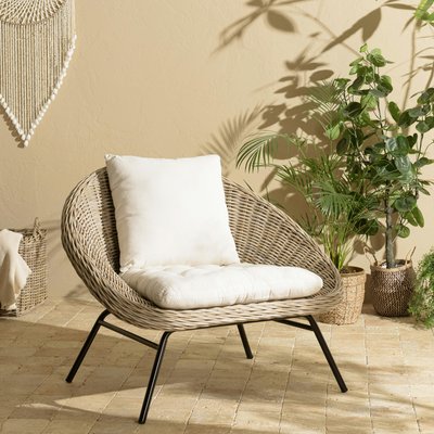Fauteuil détente en kubu et rotin 2 coussins blancs MANY PIER IMPORT