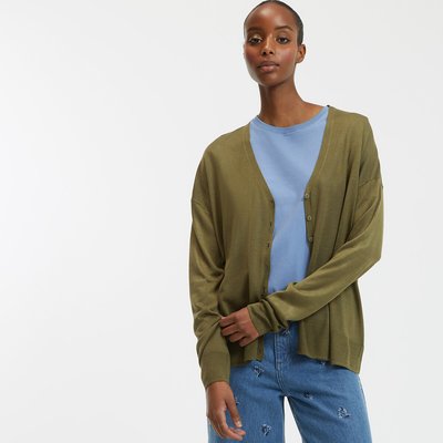 Cardigan em malha fina com decote em V e botões LA REDOUTE COLLECTIONS