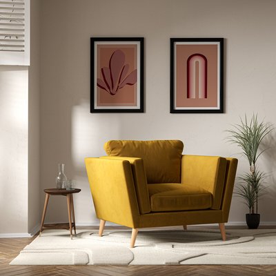 Frida Contemporary Velvet Armchair with Light Wood Legs & Feather Fillings SO'HOME