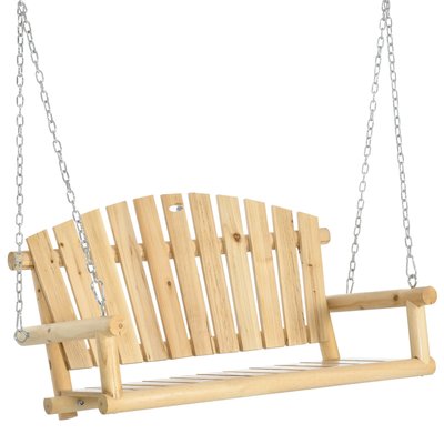 Banc suspendu 2 places - assise dossier à lattes, chaînes - bois OUTSUNNY