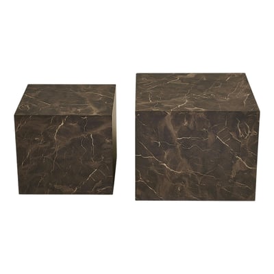 Table basse cube design effet marbre brun (lot de 2) TORANO PIER IMPORT